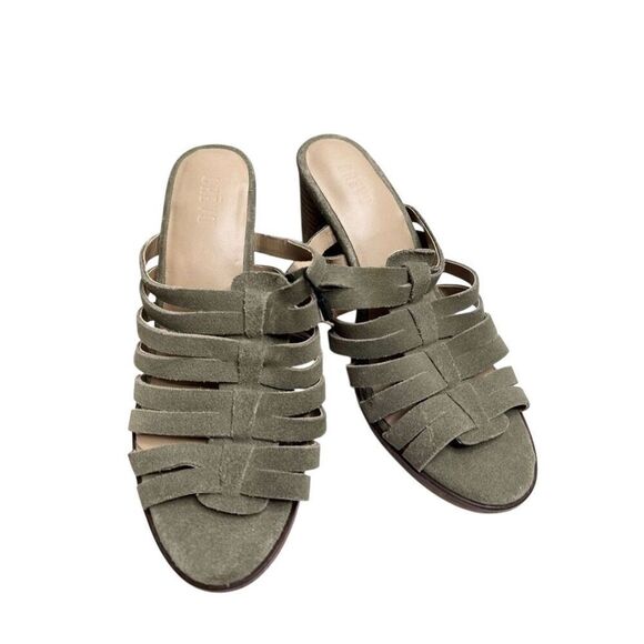 Crevo Hazelle Block Heel Mules Size 7.5 Sage Slip On Leather Suede Sandal - Picture 5 of 8